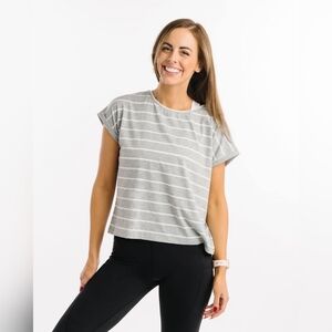 Zyia Gray Stripe Shoulder T